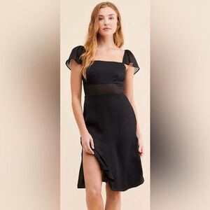 Anthropologie Black Midi Dress with Sheer Waist and Flutter Sleeves